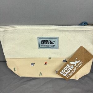 Eddie Bauer EB Catch-All Canvas ZIpper Pouch Outdoor Print Oyster NWT